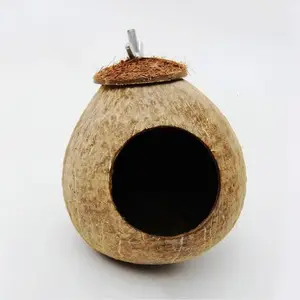 Jaula de Nido de Pájaro con carcasa de coco Natural, con cordón colgante para decoración de mascotas pequeñas