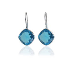 Boucles d'oreilles pendantes en topaze bleue de fabrication indienne, en argent sterling 925 plaqué or, bijoux pour femmes pour occasions spéciales, mariage - Product Image 1