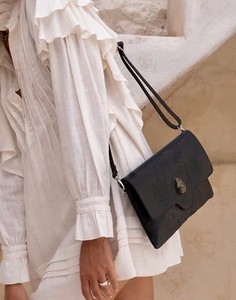 Sac à fermeture éclair fait main de style dame vintage avec grande pierre de labradorite véritable conception d'hirondelle noire entourant le cuir véritable - Product Image 6