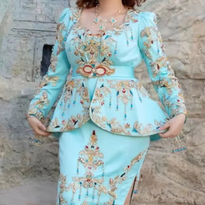 NEW DESIGNER EMBROIDERY on JACKET-KARAKOU DRESS WITH EMBELLISHED CRYSTAL GLASS <b>BEADS</b>,<b>THREADS</b>,PEARLS,DABKA WORK for WEDDING @2024 - Product Image 1