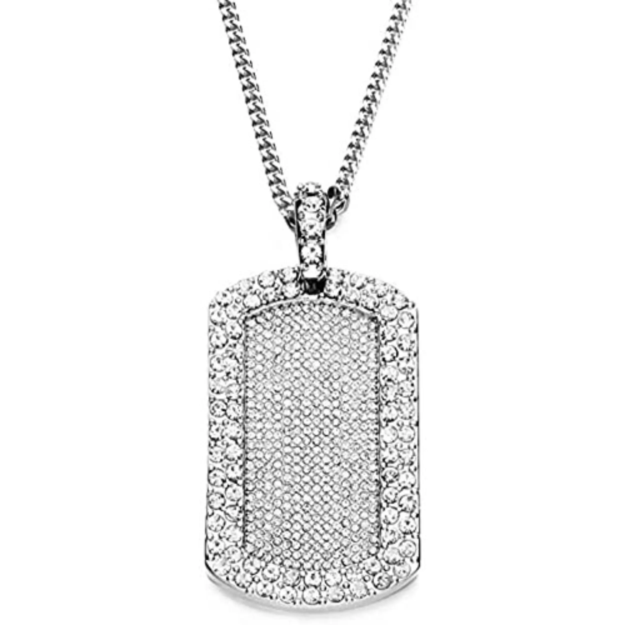 Ice City Premium Quality Fully Iced Dog Tag Pendant Franco Necklace Link Chain in Sterling Silver Jewelry for Men