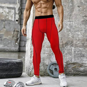 Pantalones de compresión en blanco simples de color rojo Pantalones de compresión Activewear para hombres - Product Image 1