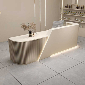 Modern Custom High Gloss Lacquer Finish MDF Wood <b>Reception</b> Desk Multi Function Front <b>Counter</b> Table for Supermarkets Malls Hotel - Product Image 1