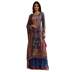 Abito in Kurta Palazzo con paillettes stampato blu con stampa floreale Dupatta all'ingrosso donna abbigliamento etnico OEM fabbrica di abbigliamento - Product Image 1