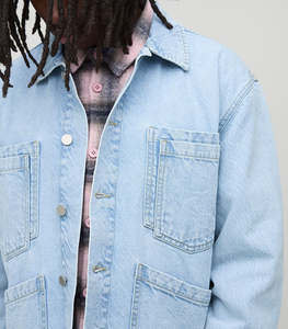 Chaqueta Vaquera de Mezclilla para Hombre, Estilo Hip Hop, Talla Grande, OEM/ODM, Ajuste Holgado, Manga Larga, Ropa Urbana, Bolsillos Delanteros, Cuello Alto - Product Image 6