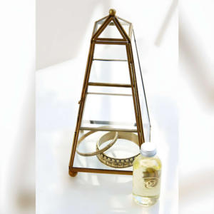 Joyero de cristal de lujo moderno con marco de metal dorado/oro rosa personalizable forma de pirámide para anillos collares caja decorativa - Product Image 4