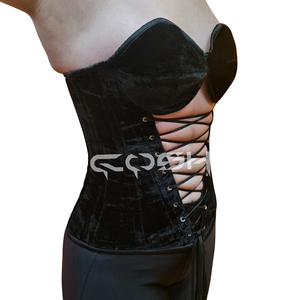 Corsé de terciopelo de alta calidad con escote corazón y cordones ajustables en la parte delantera y trasera |   Fabricante de Corsés de Moda OEM/ODM - Product Image 4