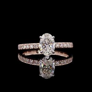แหวนหมั้นเพชรขนาด1.45กะรัตรูปไข่สี E-F ใส VVS-VS 14K โรสโกลด์เครื่องประดับเจ้าสาวผ่านการรับรองจริยธรรม - Product Image 1