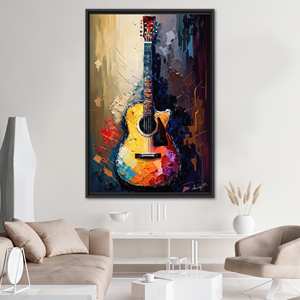Lienzo con impresión artística de guitarra moderna, decoración musical única para pared, con marco negro - Product Image 1