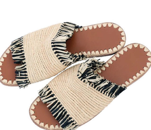 Chaussures en raphia frangé, pantoufles en raphia, sandales en raphia, diapositives en raphia - Product Image 2