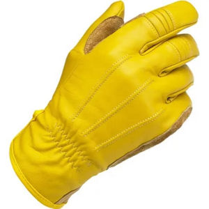 Guantes de Cuero Amarillo con Paneles de Cuero de Gamuza Marrón Claro, Guantes para Motocicletas, Guantes de Carreras, Guantes de Cuero para Motocicleta - Product Image 5