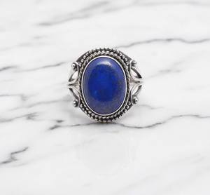 Bague en argent avec pierre précieuse lapis-lazuli, argent sterling, bijoux bohèmes, bague en pierre précieuse faite à la main pour femmes - Product Image 1
