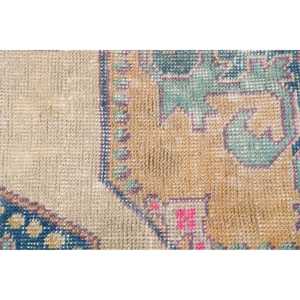 Alfombra Turca Pequeña de 1.3x3.2 pies (41x99 cm), Alfombra de Lana Vintage con Diseño de Plantas y Árboles Azules - Product Image 5