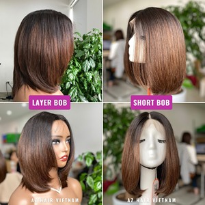 Straight <b>Wigs</b> Vietnamese Human Hair Natural Black, <b>Brown</b> Tip Raw Human Hair Extensions For Women - Product Image 3