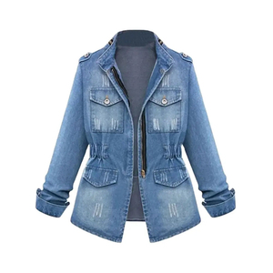 Veste denim pour hommes de haute qualité personnalisée OEM Street Style déchiré poche à rabat effiloché col montant - Product Image 5