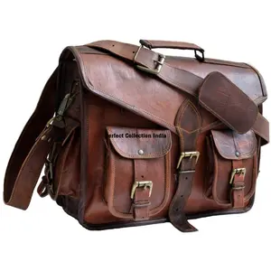 Leather Laptop Messenger Bag for Men office Multi Pocket Leather Briefcase Messenger Bag leather bag for tour & travels shopping