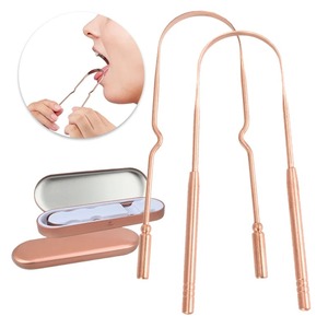 Raspador de lengua plano en forma de U de cobre puro 100%, accesorio de cuidado bucal ecológico con logotipo personalizado - Product Image 1