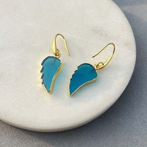 Bijoux de mode pour femmes, pierre précieuse en calcédoine bleue, boucles d'oreilles en forme d'ailes d'ange, plaqué or 18 carats, hypoallergénique, boucles d'oreilles pendantes pour elle - Product Image 4