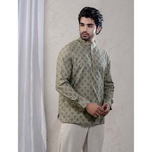 100% Cotton Printed Casual Short <b>Kurta</b> for <b>Men</b> <b>Men's</b> Floral Pattern Casual Shirt with Full Sleeves Poplin Fabric Breathable - Product Image 3