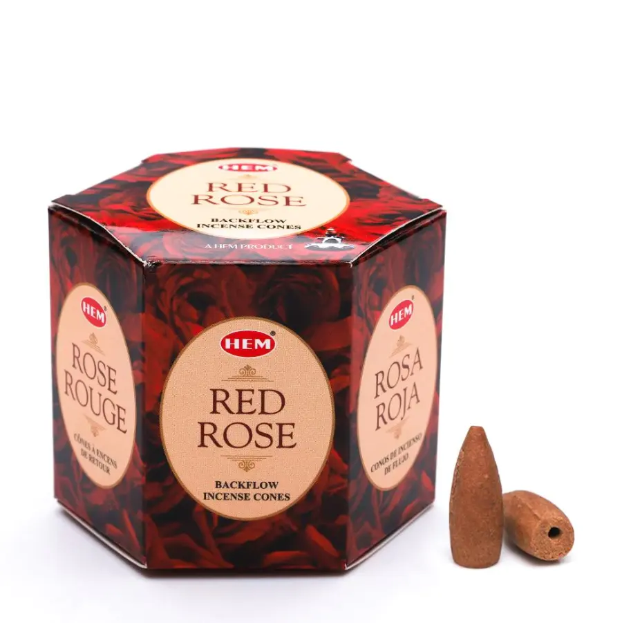 Top High Quality Hem Red Rose Backflow Dhoop Cones re an essential prayer incense that releases a mild fragrance paack of 40