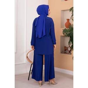 Hijab plissé à motifs confortables 2 pièces bleu saxon - Product Image 1