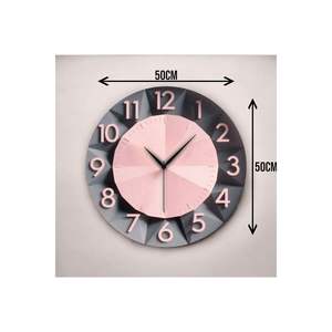 Black Pink Wooden Silent <b>Wall</b> <b>Clock</b> <b>50cm</b> Embossed Looking Pattern Number Gift Color Printing - Product Image 3
