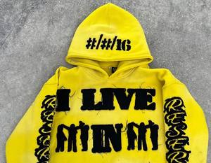 Pull à capuche personnalisé lourd 100% coton pour hommes en détresse acide Vintage imprimé brodé Patch thermique respirant Plus - Product Image 5