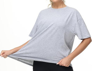 Respirant femmes décontracté surdimensionné T-Shirts été col rond manches courtes entraînement goutte épaule femmes t-shirt - Product Image 2
