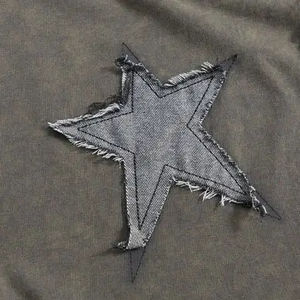 High Quality Unisex Custom Distress Embroidery Patches Round Neck Loose Fit Vintage Acid Washed Street Wear T-<b>Shirt</b> - Product Image 4