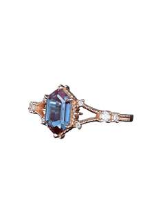 925 Sterling Silver Long Hexagon Cut Alexandrite Engagement <b>Ring</b> Rhodium Plated <b>Split</b> Shank <b>Ring</b> for Wedding Party - Product Image 5