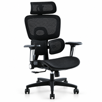 Chaise de bureau noire entièrement en mesh avec accoudoirs 6D, panneaux lombaires séparés et hauteur de siège réglable pour postes de travail de direction