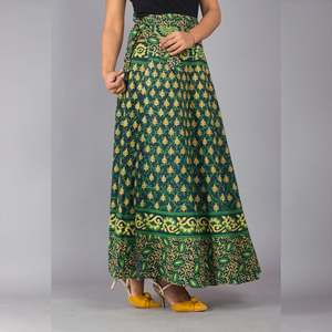 <b>Green</b> Ethnic Print <b>Maxi</b> <b>Skirt</b> Casual Trendy Ball Gown Design Tassel Decoration XS Cotton Knitted Woven Tassels for Work Spring - Product Image 2