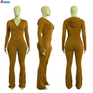 Nuevo Conjunto Deportivo Rojo para Mujer Talla Grande, Sudadera con Capucha y Cremallera Personalizable, Pantalones Acampanados, Estilo Hip Hop - Product Image 5