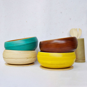 Coiled <b>bamboo</b> <b>bowl</b> set eco-friendly biodegradable spun fiber lacquer <b>bowls</b> with custom colors and sizes - Product Image 1
