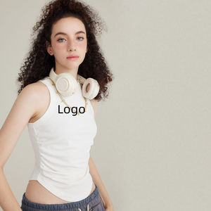 Camisetas sin mangas de algodón de punto Mujer de largo de jersey liso personalizado transpirable de talla grande elástico Vintage - Product Image 3