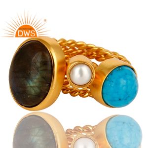 Latest Handmade Design 18K Gold Plated Natural Multi Gemstone <b>Statement</b> <b>Ring</b> Demi Fine Jewelry For Women Gift For Her - Product Image 3