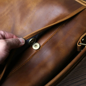 Classic Genuine Cowhide Leather Laptop Messenger Protective Handbag Shoulder Bag Durable Office Use Zipper Closure - Product Image 6