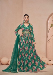 El último vestido de Anarkali de trabajo con estampado floral de Georgette falso de diseñador de Fab Zone - Product Image 3