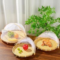 Best verkochte handgeweven bamboe rieten ecologische voedselafdekking fruitmand gaasnet stofdicht picknick fruit brood tent dienblad dagelijks