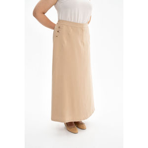 Falda Casual Beige con Detalles de Encaje y Volantes, Cintura Natural, Tejido Ligero para Verano, Talla XS - Product Image 4