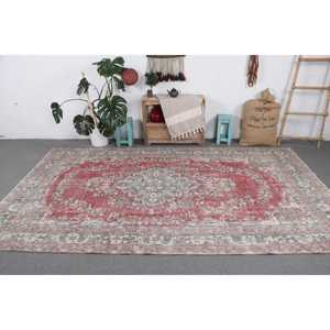 พรมขนาด 6.4x10.4 ฟุต, พรมวินเทจตุรกี, พรมลายดอกไม้สีแดง - Product Image 3