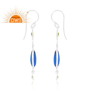 Venta caliente 925 plata esterlina peridoto natural y doblete Topacio Azul cuarzo piedras preciosas pendientes colgantes fabricante de joyería personalizada - Product Image 4