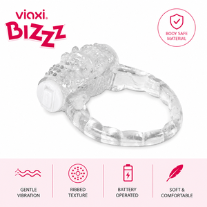 Viaxi Bizzz Thick Ribbed Vibrating Ring | Transparent Flexible <b>Battery</b> <b>Operated</b> Wearable Ring - Product Image 4