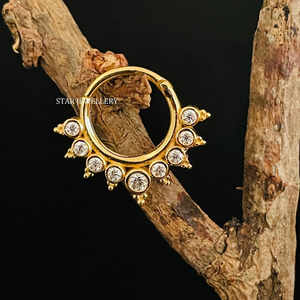 14K Solid <b>Gold</b> Bezel Set Natural Diamond Daith Clicker Fine Jewelry. - Product Image 3