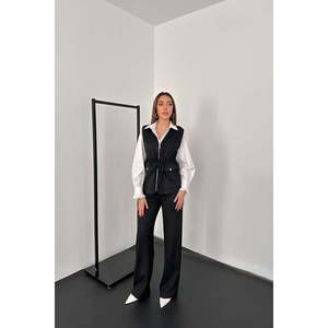 Conjunto de Chaleco y Pantalones de Gamuza Negra - Negro - Product Image 1