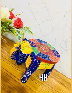 Rajasthani Hand Painted Traditional Design Jaipuri Craft Wooden Decorative Rajasthani Hand Painted Elephant Stool