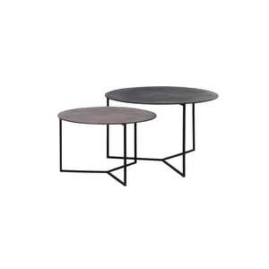 Meubles de chambre à coucher européens modernes Table basse en métal Cuivre Finition antique Ensemble de 2 pièces Plateau rond pour l'intérieur - Product Image 2