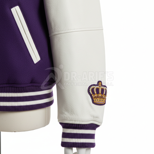 Veste universitaire violette pour homme avec broderie couronne sur le dos, coupe classique, pour l'automne, veste brodée style letterman pour homme - Product Image 4