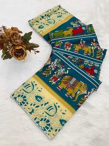 Le dernier designer indien éblouissant dernier sari traditionnel en coton Mull exclusif vêtements de fête fantaisie vêtements de mariée saree accrocheur - Product Image 2