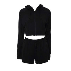 MOVATEXTILE-Conjunto de Top Corto y Pantalón Corto para Mujer, Top Corto y Conjunto Corto de Manga Larga con Cremallera y Sudadera con Capucha - Product Image 2